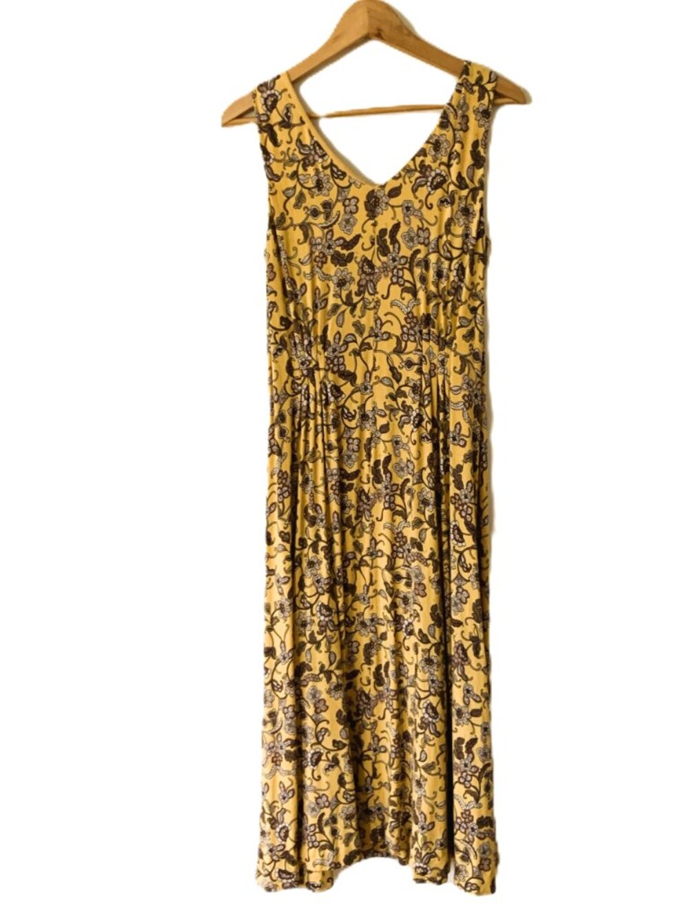 Coldwater Creek Floral Maxi Dress | Yellow Gold Jersey Knit | Petite Small - Picture 2 of 6